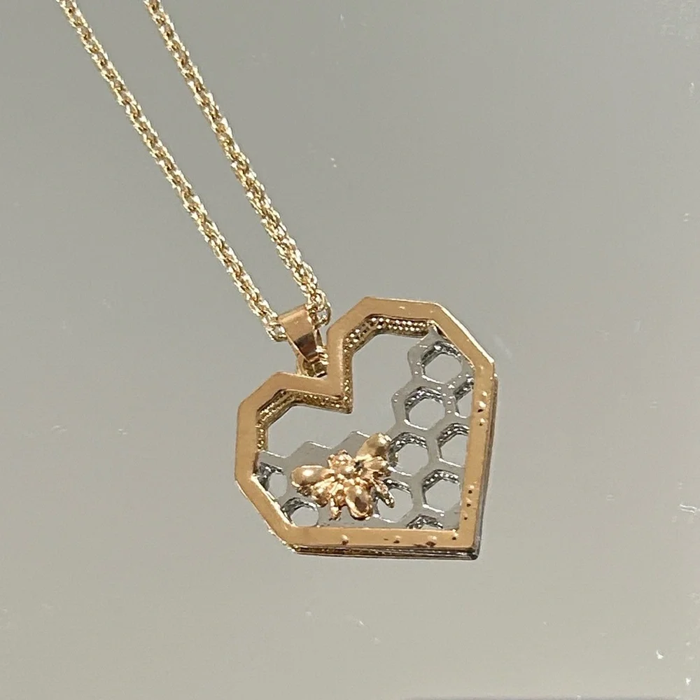 Heart with Bee & Honeycomb Necklace - Picture 2 of 9